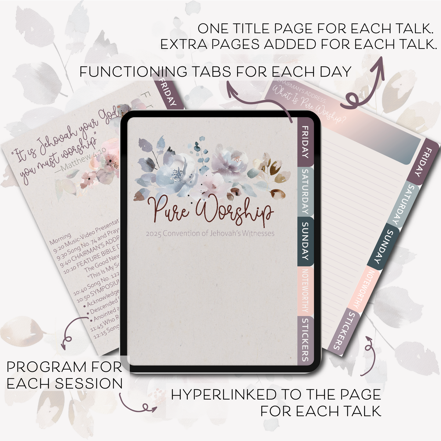 2025 Pure Worship Convention Floral Digital Notebook with Stickers for use with Goodnotes