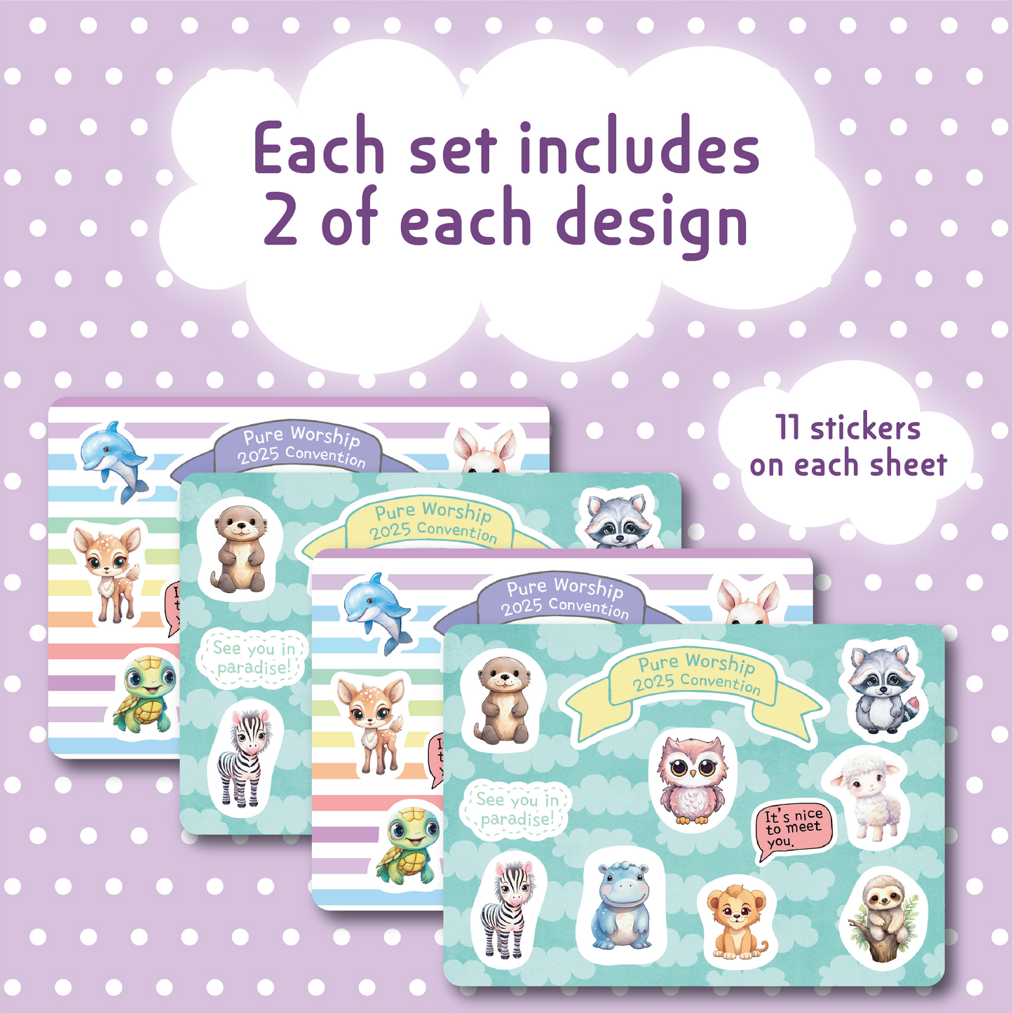 2025 Pure Worship Convention | Cute Animal Sticker Sheets for Kids