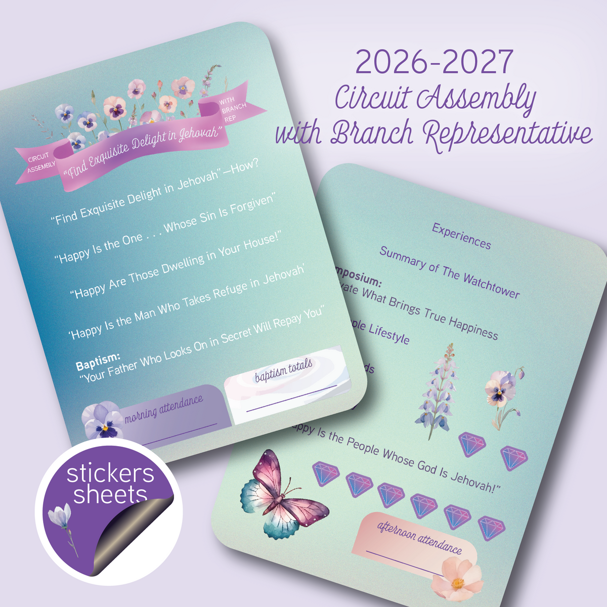 Circuit Assembly Planner Stickers | "Find Exquisite Delight in Jehovah" (4.5" x 6") | Circuit Assembly with Branch Representative