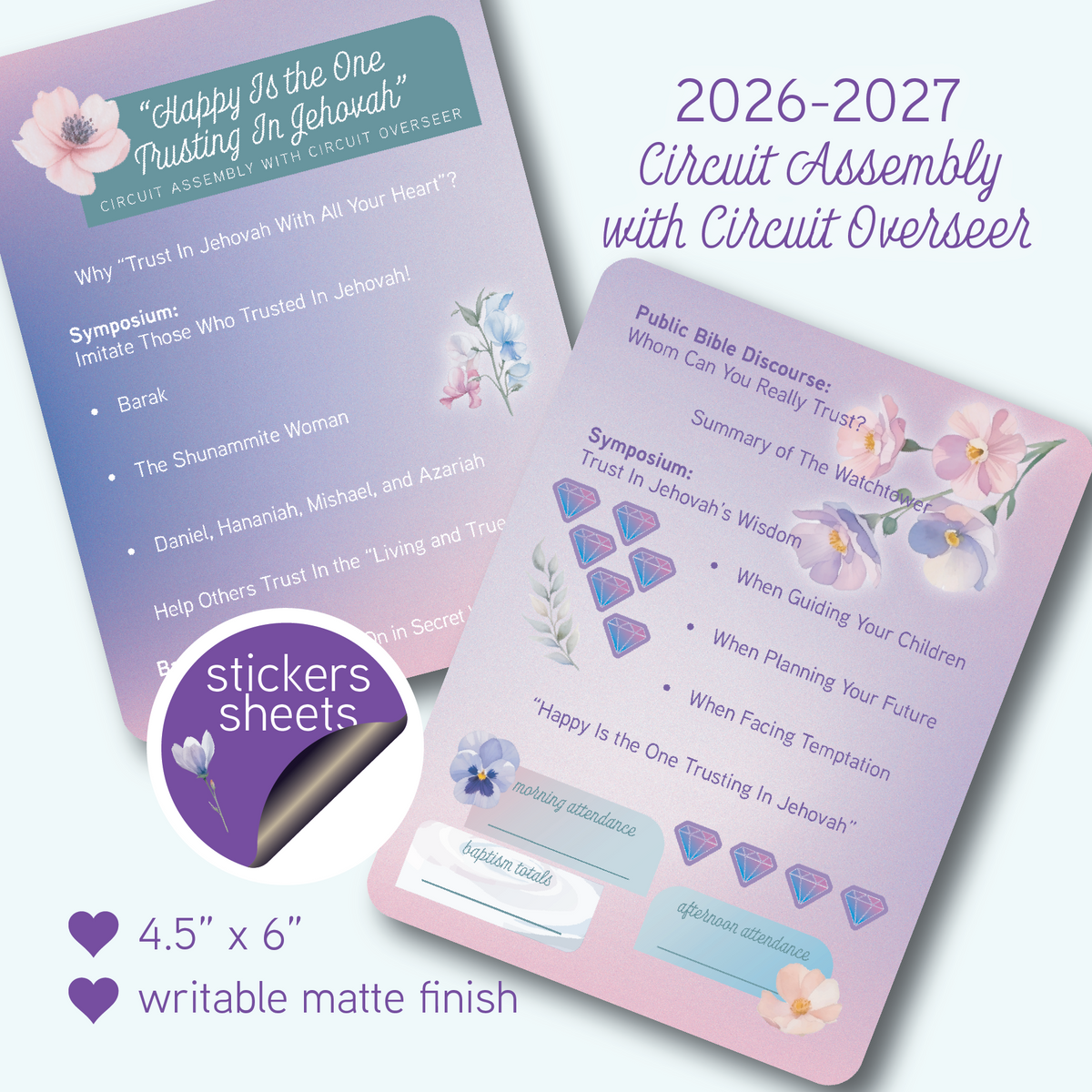 Circuit Assembly Planner Stickers | "Happy Is The One Trusting In Jehovah" (4.5" x 6") | Circuit Assembly with Circuit Overseer